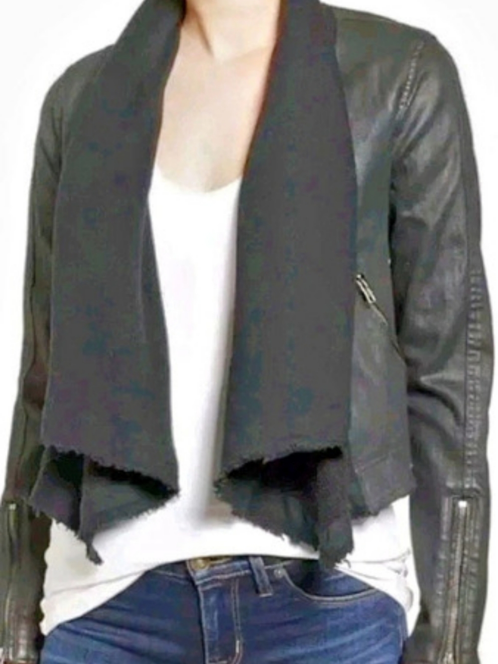 Free People Coated Denim Drape-Front Moto Jacket in Jet Black